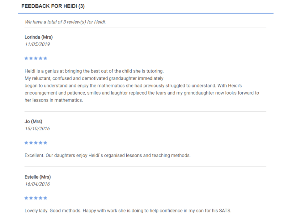 Feedback from tutor hunt